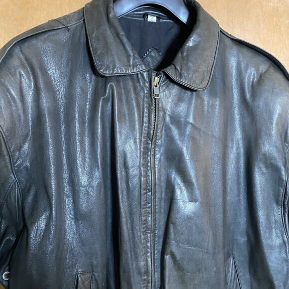 Vintage LUIS ALVEAR Bomber Jacket Distressed Leather Air Vents Mens L Dark Brown - Picture 3 of 11